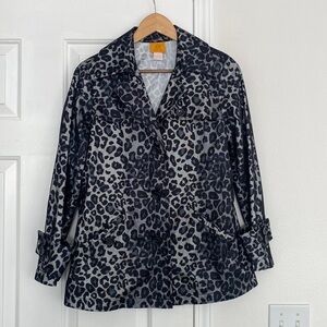 Ruby Rd cheetah print jacket with large black buttons.